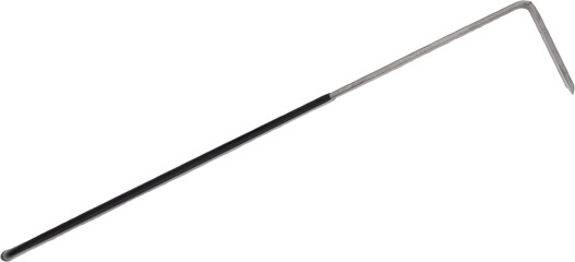 Curved metal scraper tool with black handle for clay carving