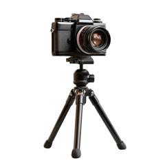 [Transparent Background PNG]Vintage Black Camera on Tripod Isolated