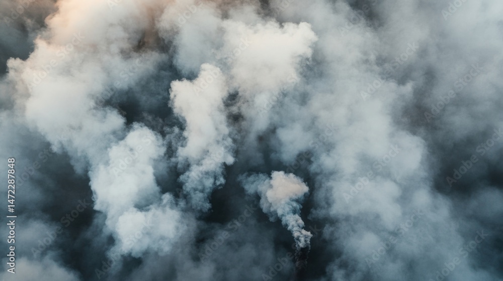 Aufkleber aerial view of a dense plume of white smoke billowing against a dark background, creating a dramatic