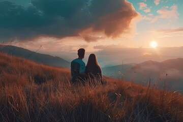 a couple watching the sunset together, romantic atmosphere.