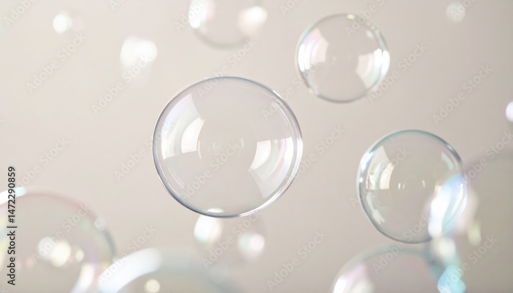 Poster captivating bubbles floating in air indoor setting abstract visuals serene atmosphere close-up view 