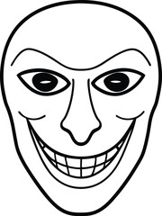 Sinister Halloween Mask Line Art Eerie Grin Hollow Eyes Minimalist Design