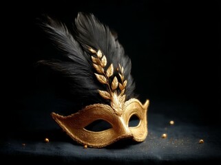 Golden Venetian Mask Against a Black Background