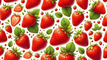 A seamless, vibrant strawberry pattern background filled with bright red strawberries.