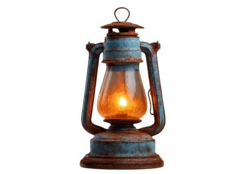 [Transparent Background PNG]Rusty Vintage Lantern with Warm Light