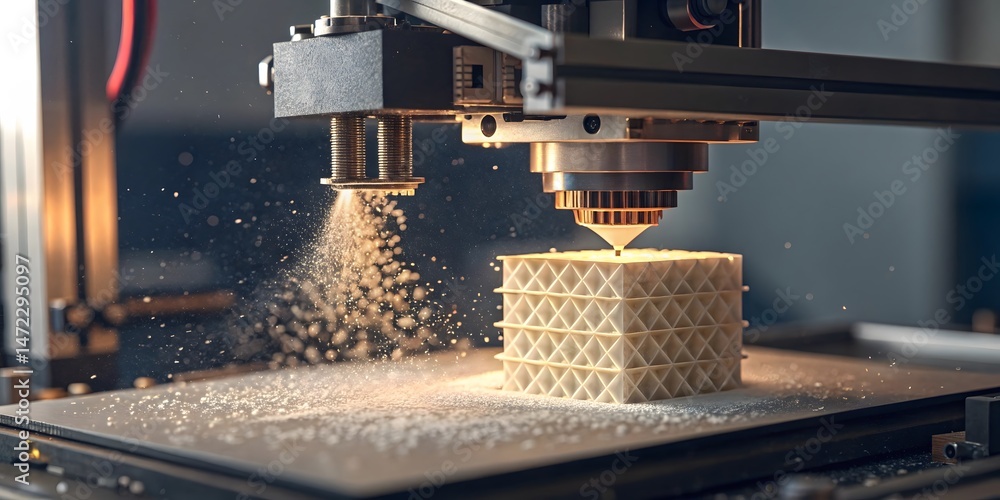 Poster precision3dprinting in action aclose-upviewofatechnologicalmarvelcreatinggeometricshapeswithamazingd