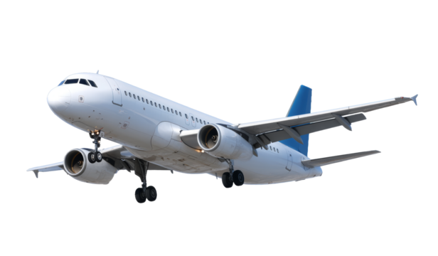 [Transparent Background PNG]White Airplane in Flight Against a White Background