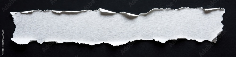 Aufkleber Torn white paper strip on black background, ideal for text or design elements.  The irregular edges add a raw, textured feel, perfect for adding a message or graphic. : Generative AI