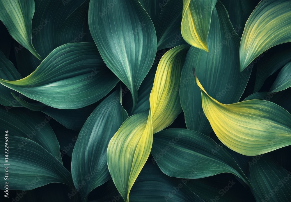 Poster A vibrant close up of lush green and yellow leaves, creating a rich textured botanical background ideal for design projects needing a natural, organic feel. : Generative AI