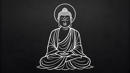 Find inner peace with this minimalist white-ink Buddha meditating on a dark background. A symbol of serenity and enlightenment, perfect for mindful spaces.