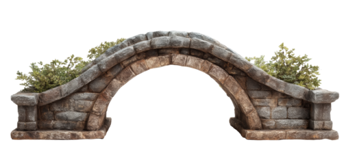 [Transparent Background PNG]Ornamental Stone Arch Bridge with Planters