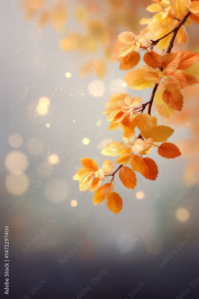 Poster autumn leaves background with bokeh effect