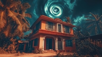 Fototapeta premium Surreal house under dramatic sky