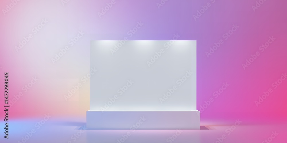 Poster white platform with backdrop illuminated by spotlights against a gradient background