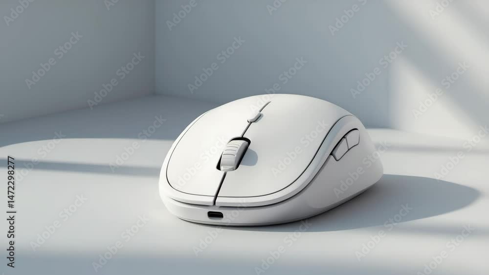 Poster wireless white computer mouse set against a backdrop