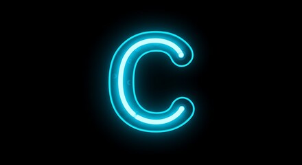 Naklejka premium Neon letter C glowing on black background