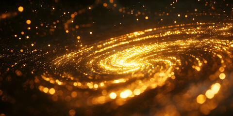 Naklejka premium Golden Swirls of Light in a Cosmic Galaxy with Sparkling Effects