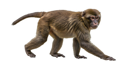 Realistic Portrait of a Barbary Macaque Walking on a Transparent Background