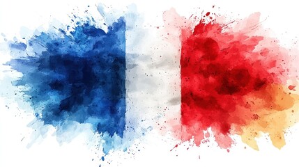 Abstract French Flag Watercolor Splashes