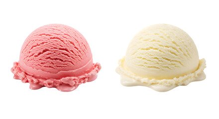 Two Scoops of Ice Cream in Pink and Yellow with Creamy Texture on Transparent Background