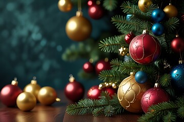 Obraz premium A decorated Christmas tree with gifts and a star on top embodies the holiday celebration