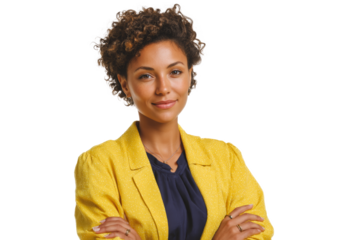 [Transparent Background PNG]Confident African American Woman in a Yellow Blazer