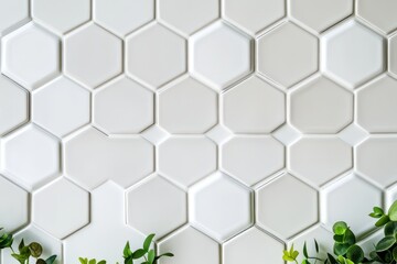 Light gray hexagonal tile wall with greenery