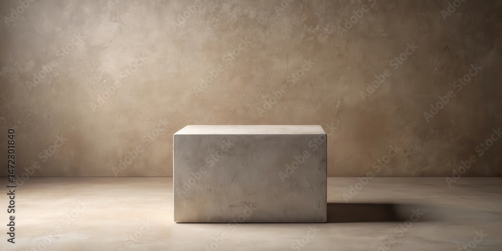 Poster empty concrete cube on neutral backdrop for product display