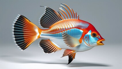 Fototapeta premium Photorealistic reef cardinalfish hovering with fins flared and mouth open, on white
