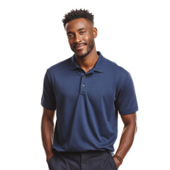 [Transparent Background PNG]African American Man in a Navy Polo Shirt
