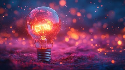 Burning Lightbulb, Night Scene, Abstract Background, Inspiration