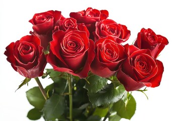 Obraz premium Fresh Red Roses Bouquet on White Background Perfect for Romance, Love, Weddings, and Floral Arrangements in Elegant Decor Settings