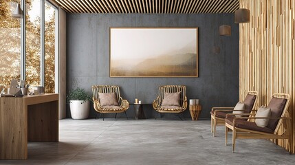 Modern Office Lobby with Wooden Accents and Neutral Tones