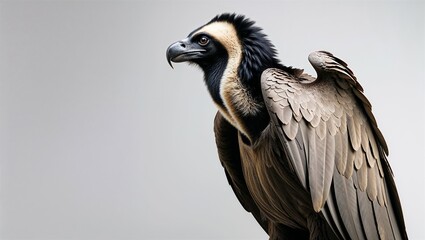 Obraz premium Side profile of Andean condor standing with wings folded and beak down, on white