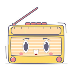 Cute Kawaii Radio Vector, Pastel Colored Smiling Vintage Audio Character in Cartoon Hand-Drawn Style for Kids Music Education, Retro Nursery Decor, School Projects, and Fun Tech Designs