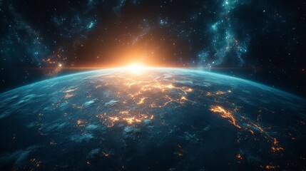 Fototapeta premium Glowing planet, cosmic view