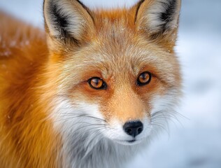 Fototapeta premium close-up portrait of an adorable red fox, with its focused eyes and soft fur against the snowy backdrop 