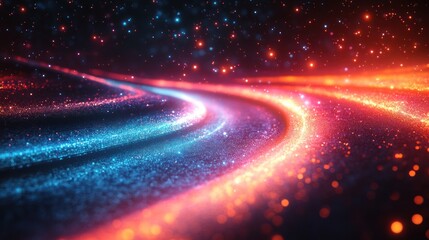Abstract glowing energy paths in dark space