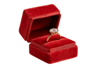 [Transparent Background PNG]Elegant Red Velvet Ring Box with Diamond Ring