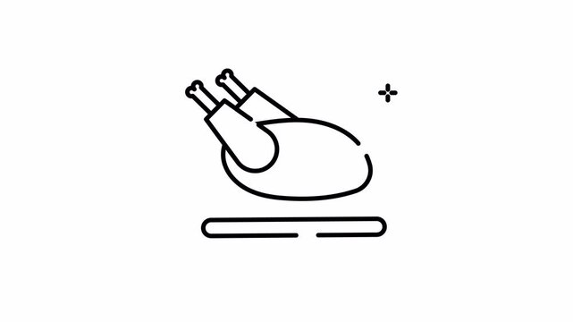 Roasted chicken line icon for food and dinner dish animation