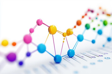 Obraz premium Colorful 3D Network Visualization With Spheres And Lines On White Background