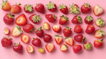Fresh strawberries on a pink background
