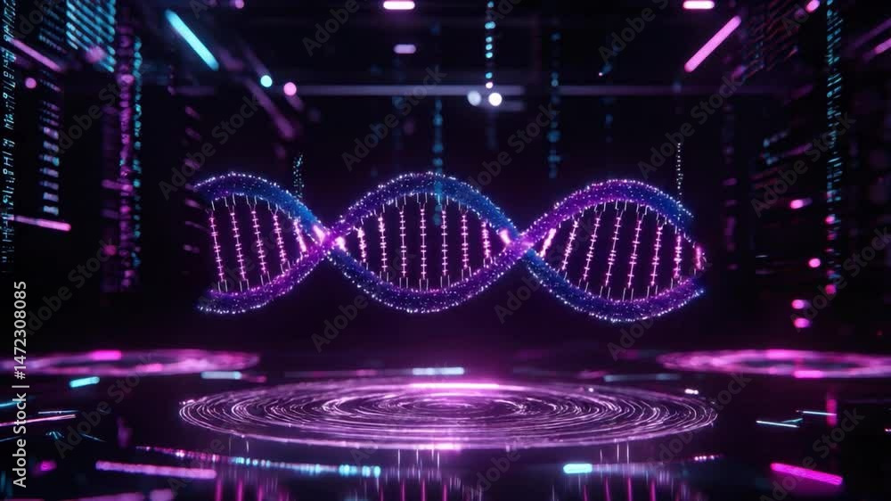 Poster abstract visualization of digital waveforms in a high-tech environment with neon colors and vibrant 