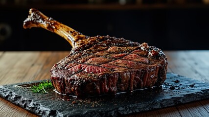 Gourmet Tomahawk Steak on Slate, Ready to Grill