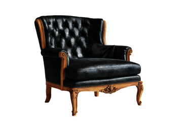 [Transparent Background PNG]Elegant Black Leather Wingback Chair