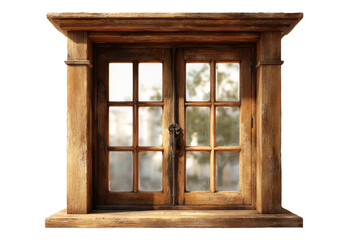 [Transparent Background PNG]Antique Wooden Window with Glass Panels