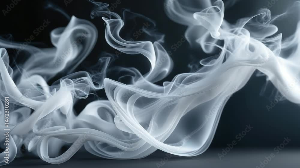 Poster abstract shapes and patterns of cigarette smoke in white for graphic design or ai rendering