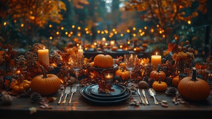 Autumn Thanksgiving Dinner Table Outdoors