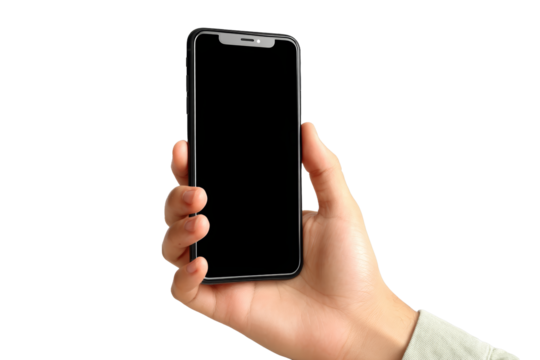 [Transparent Background PNG]Hand Holding a Blank Smartphone Display