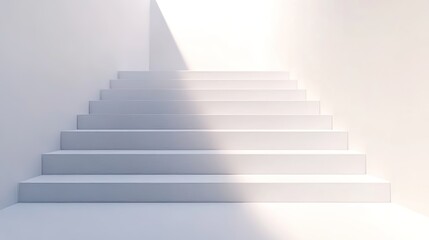 Minimalist white staircase in a corner illuminated by soft lighting.